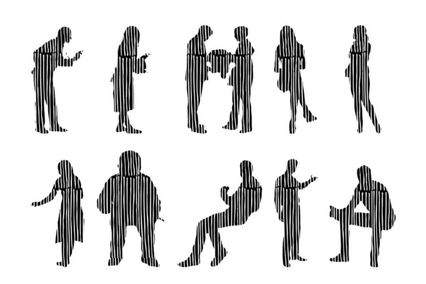 Silhouettes Vectorielles Silhouettes Esquissées Personnes Dessin Contour Silhouette Personnes Icône — Image vectorielle