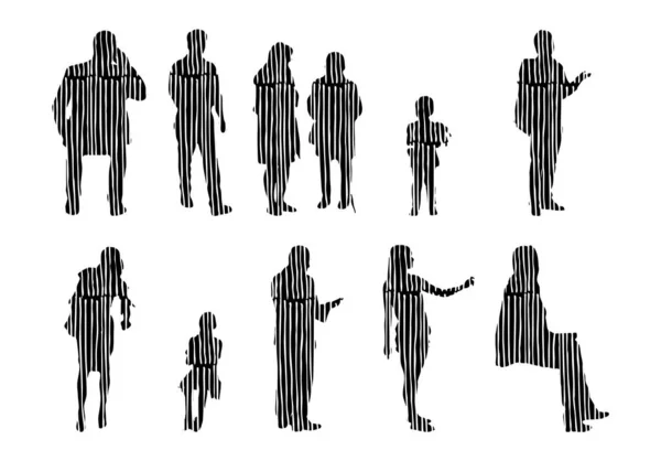 Silhouettes Vectorielles Silhouettes Esquissées Personnes Dessin Contour Silhouette Personnes Icône — Image vectorielle