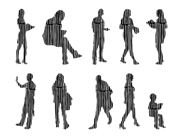 Silhouettes Vectorielles Silhouettes Esquissées Personnes Dessin Contour Silhouette Personnes Icône — Image vectorielle