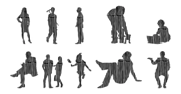 Silhouettes Vectorielles Silhouettes Esquissées Personnes Dessin Contour Silhouette Personnes Icône — Image vectorielle