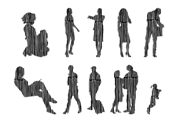 Silhouettes Vectorielles Silhouettes Esquissées Personnes Dessin Contour Silhouette Personnes Icône — Image vectorielle