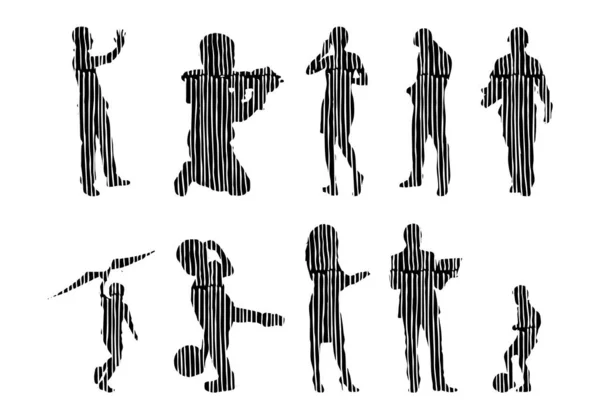 Silhouettes Vectorielles Silhouettes Esquissées Personnes Dessin Contour Silhouette Personnes Icône — Image vectorielle