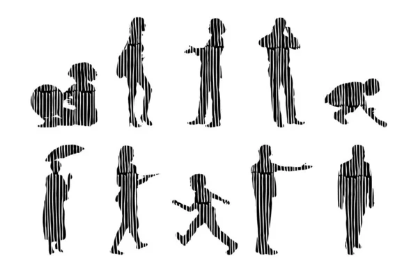 Silhouettes Vectorielles Silhouettes Esquissées Personnes Dessin Contour Silhouette Personnes Icône — Image vectorielle