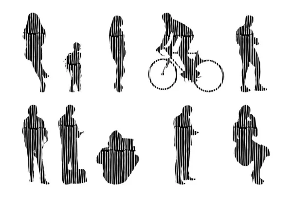 Silhouettes Vectorielles Silhouettes Esquissées Personnes Dessin Contour Silhouette Personnes Icône — Image vectorielle