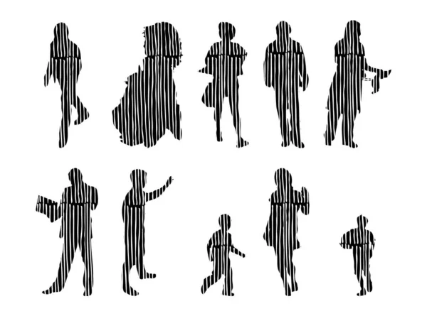 Silhouettes Vectorielles Silhouettes Esquissées Personnes Dessin Contour Silhouette Personnes Icône — Image vectorielle