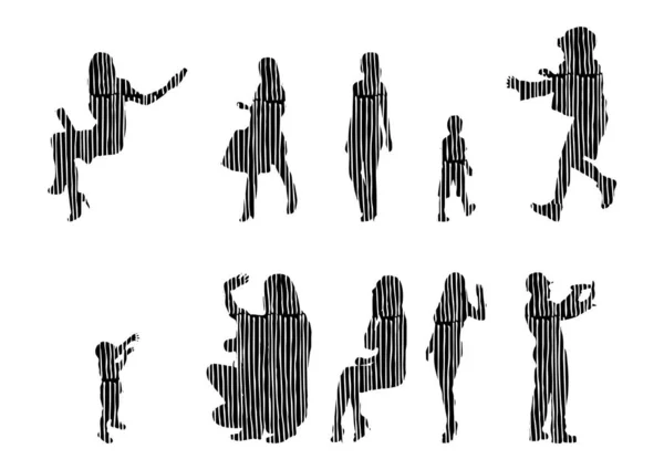 Silhouettes Vectorielles Silhouettes Esquissées Personnes Dessin Contour Silhouette Personnes Icône — Image vectorielle