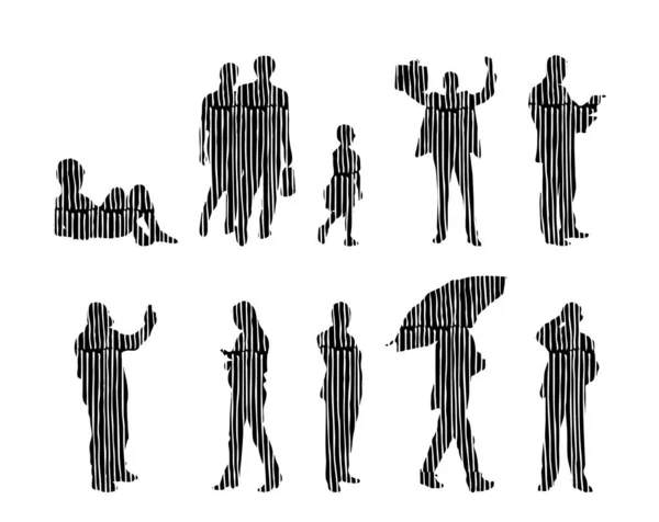 Silhouettes Vectorielles Silhouettes Esquissées Personnes Dessin Contour Silhouette Personnes Icône — Image vectorielle