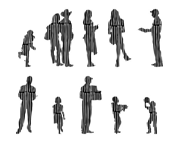 Vector Silhouettes Outline Silhouettes People Contour Drawing People Silhouette Icon — 스톡 벡터