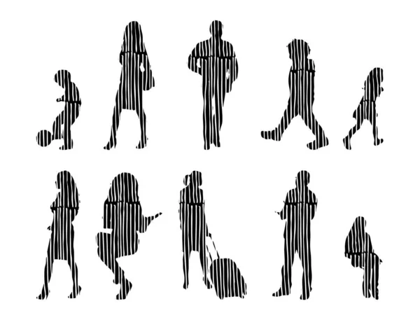 Vector Silhouettes Outline Silhouettes People Contour Drawing People Silhouette Icon — 스톡 벡터