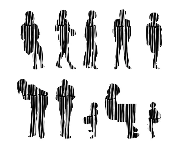 Vector Silhouettes Outline Silhouettes People Contour Drawing People Silhouette Icon — 스톡 벡터