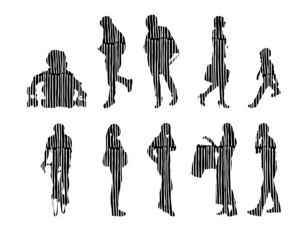 Silhouettes Vectorielles Silhouettes Esquissées Personnes Dessin Contour Silhouette Personnes Icône — Image vectorielle