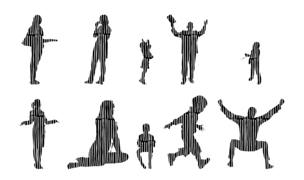 Vektor Silhouetten Umrisse Von Menschen Konturzeichnung Menschen Silhouette Icon Set — Stockvektor