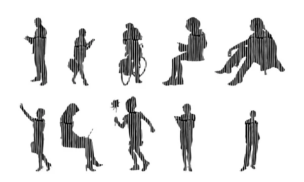 Silhouettes Vectorielles Silhouettes Esquissées Personnes Dessin Contour Silhouette Personnes Icône — Image vectorielle