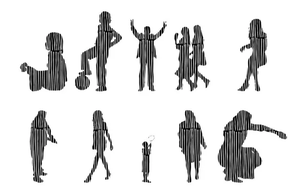 Silhouettes Vectorielles Silhouettes Esquissées Personnes Dessin Contour Silhouette Personnes Icône — Image vectorielle