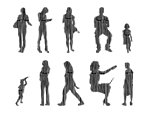 Silhouettes Vectorielles Silhouettes Esquissées Personnes Dessin Contour Silhouette Personnes Icône — Image vectorielle