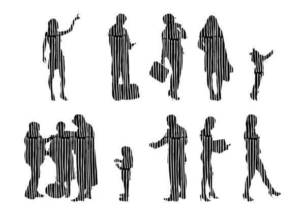 Silhouettes Vectorielles Silhouettes Esquissées Personnes Dessin Contour Silhouette Personnes Icône — Image vectorielle