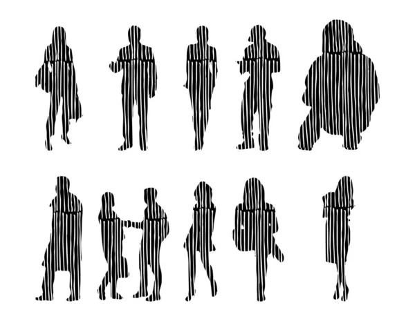 Silhouettes Vectorielles Silhouettes Esquissées Personnes Dessin Contour Silhouette Personnes Icône — Image vectorielle