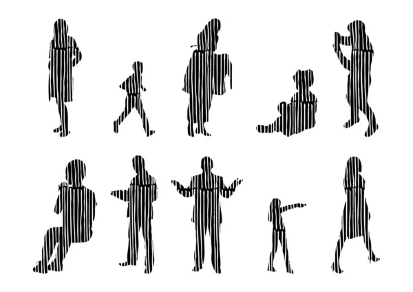 Silhouettes Vectorielles Silhouettes Esquissées Personnes Dessin Contour Silhouette Personnes Icône — Image vectorielle