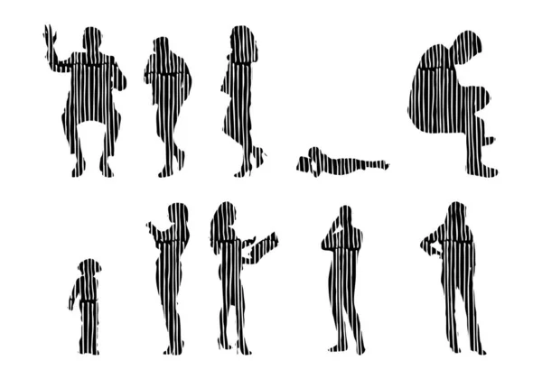 Vector Silhouettes Outline Silhouettes People Contour Drawing People Silhouette Icon — 스톡 벡터