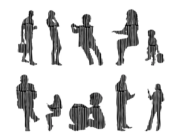 Sílhuetas Vetoriais Sílhuetas Contorno Pessoas Desenho Contorno Silhueta Pessoas Conjunto —  Vetores de Stock