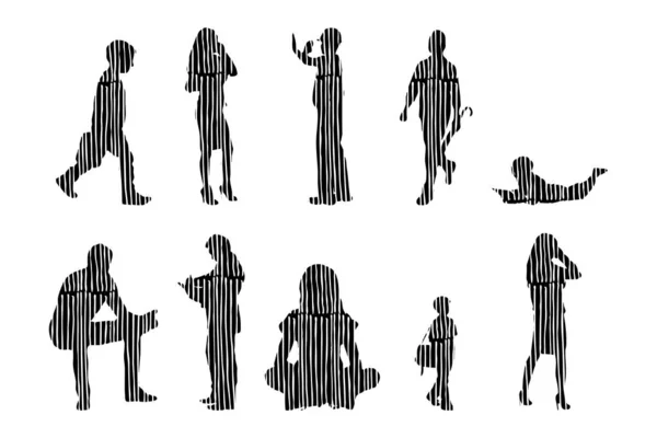 Vector Silhouettes Outline Silhouettes People Contour Drawing People Silhouette Icon — 스톡 벡터