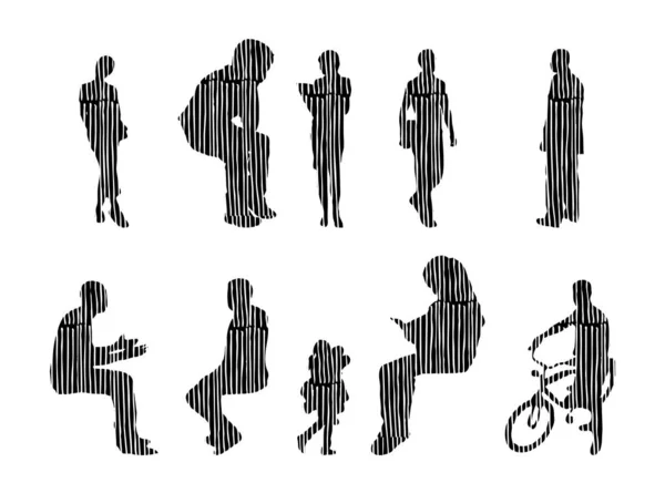 Silhouettes Vectorielles Silhouettes Esquissées Personnes Dessin Contour Silhouette Personnes Icône — Image vectorielle