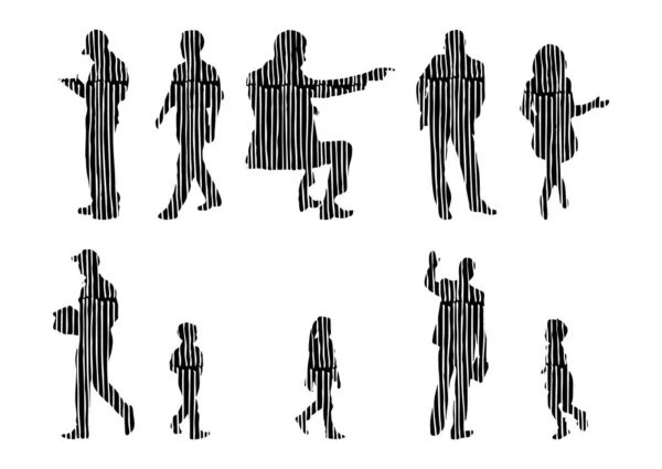 Vector Silhouetten Overzicht Silhouetten Van Mensen Contourtekening Personensilhouet Icoon Set — Stockvector