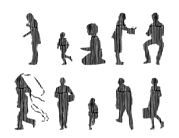 Silhouettes Vectorielles Silhouettes Esquissées Personnes Dessin Contour Silhouette Personnes Icône — Image vectorielle