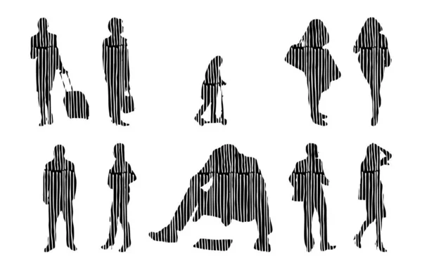 Silhouettes Vectorielles Silhouettes Esquissées Personnes Dessin Contour Silhouette Personnes Icône — Image vectorielle