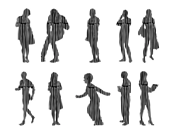 Vector Silhouettes Outline Silhouettes People Contour Drawing People Silhouette Icon — Stock Vector