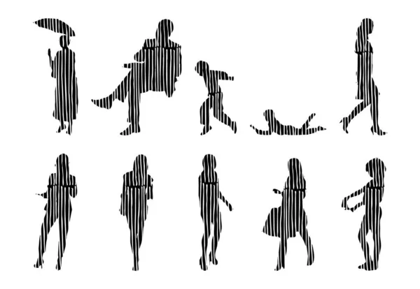 Silhouettes Vectorielles Silhouettes Esquissées Personnes Dessin Contour Silhouette Personnes Icône — Image vectorielle