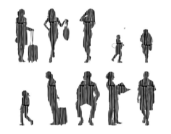 Silhouettes Vectorielles Silhouettes Esquissées Personnes Dessin Contour Silhouette Personnes Icône — Image vectorielle