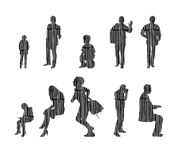 Vector Silhouettes Outline Silhouettes People Contour Drawing People Silhouette Icon — Stock Vector