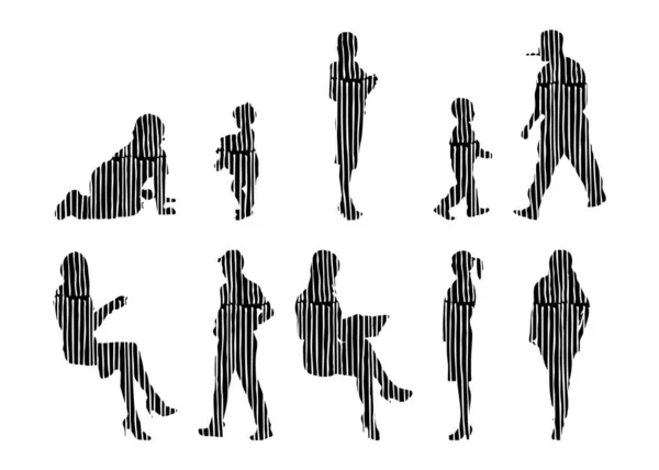 Vektor Silhuetter Disposition Silhuetter Människor Contour Ritning Människor Siluett Ikon — Stock vektor