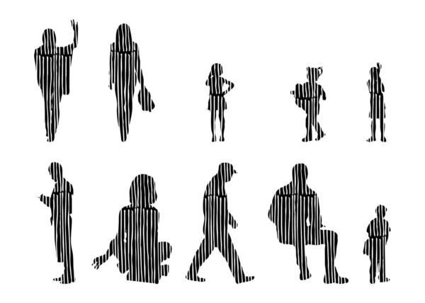 Silhouettes Vectorielles Silhouettes Esquissées Personnes Dessin Contour Silhouette Personnes Icône — Image vectorielle