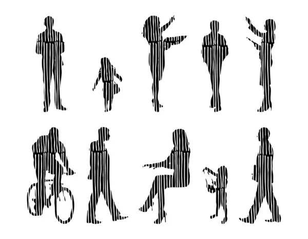 Silhouettes Vectorielles Silhouettes Esquissées Personnes Dessin Contour Silhouette Personnes Icône — Image vectorielle