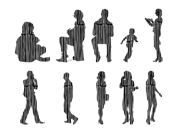 Vector Silhouettes Outline Silhouettes People Contour Drawing People Silhouette Icon — Stock Vector