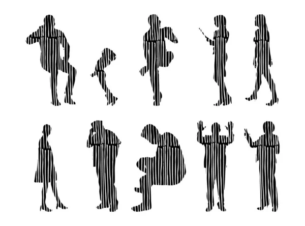 Silhouettes Vectorielles Silhouettes Esquissées Personnes Dessin Contour Silhouette Personnes Icône — Image vectorielle