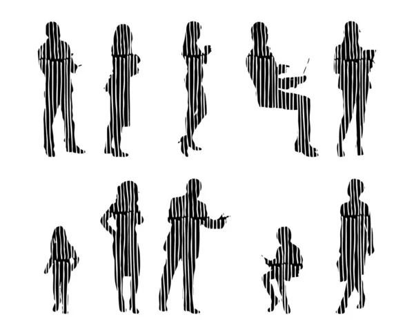 Silhouettes Vectorielles Silhouettes Esquissées Personnes Dessin Contour Silhouette Personnes Icône — Image vectorielle