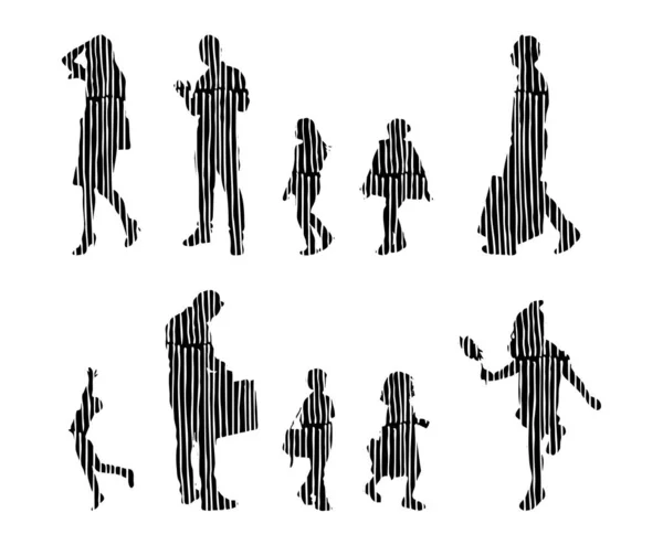 Sílhuetas Vetoriais Sílhuetas Contorno Pessoas Desenho Contorno Silhueta Pessoas Conjunto —  Vetores de Stock