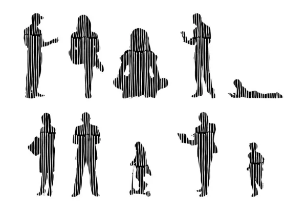 Silhouettes Vectorielles Silhouettes Esquissées Personnes Dessin Contour Silhouette Personnes Icône — Image vectorielle