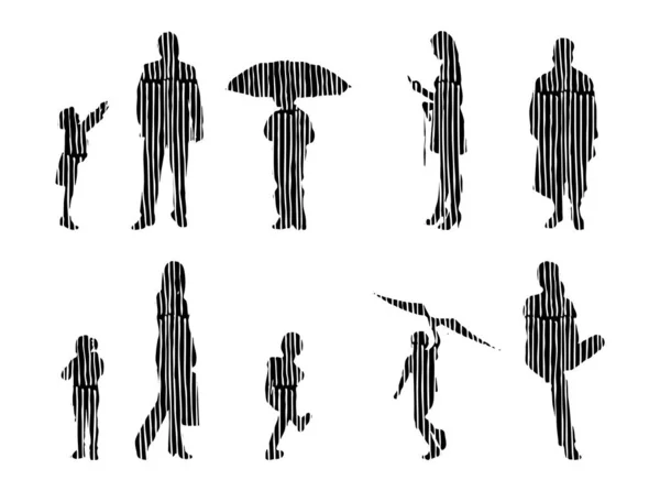 Silhouettes Vectorielles Silhouettes Esquissées Personnes Dessin Contour Silhouette Personnes Icône — Image vectorielle