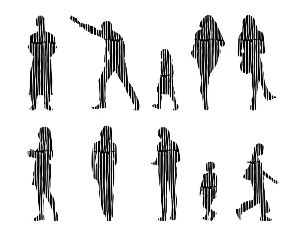 Silhouettes Vectorielles Silhouettes Esquissées Personnes Dessin Contour Silhouette Personnes Icône — Image vectorielle