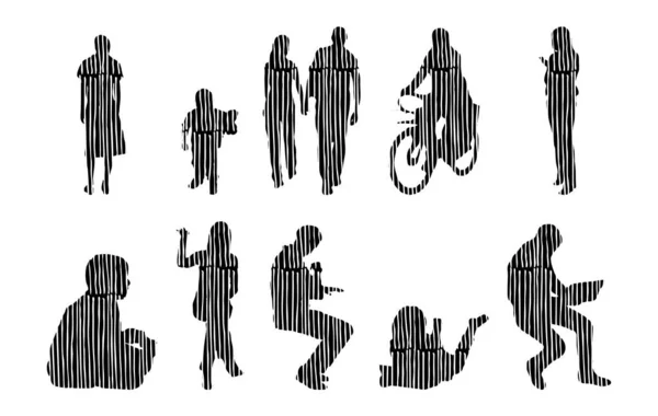 Vector Silhouettes Outline Silhouettes People Contour Drawing People Silhouette Icon — Stock Vector