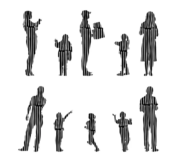 Silhouettes Vectorielles Silhouettes Esquissées Personnes Dessin Contour Silhouette Personnes Icône — Image vectorielle