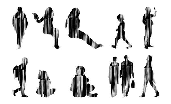 Silhouettes Vectorielles Silhouettes Esquissées Personnes Dessin Contour Silhouette Personnes Icône — Image vectorielle