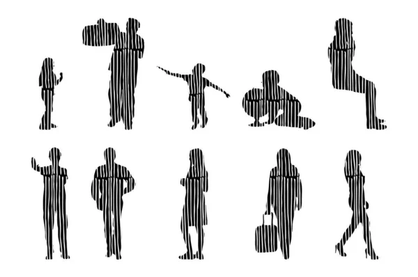 Silhouettes Vectorielles Silhouettes Esquissées Personnes Dessin Contour Silhouette Personnes Icône — Image vectorielle