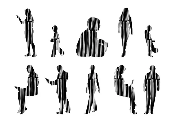 Silhouettes Vectorielles Silhouettes Esquissées Personnes Dessin Contour Silhouette Personnes Icône — Image vectorielle