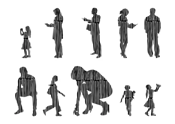 Vector Silhouettes Outline Silhouettes People Contour Drawing People Silhouette Icon — 스톡 벡터