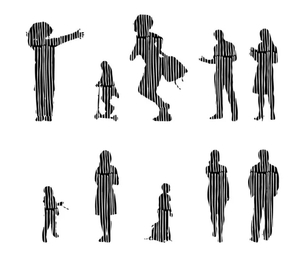 Vector Silhouettes Outline Silhouettes People Contour Drawing People Silhouette Icon — 스톡 벡터